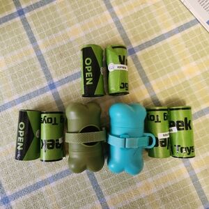 Set of dog waste bags and dispensers